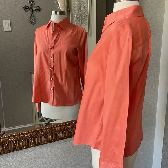 Ann Taylor Button Down Fitted Salmon Shirt - Picture 4 of 10